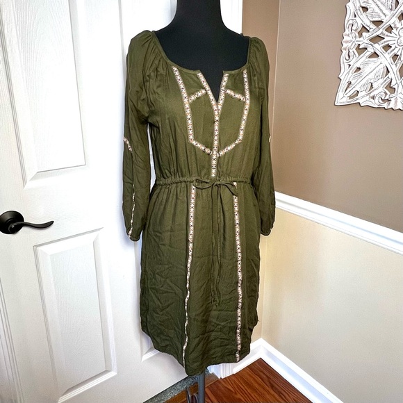 ⭐️ Esme & Esyllte Olive Ribbon Peasant Boho Bohemian Dress SMALL - Picture 3 of 14